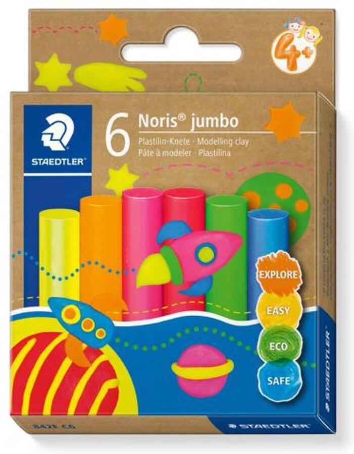 Noris jumbo boetseerklei 6 kleuren FLUO