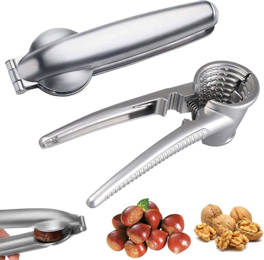 Notenkraker + Kastanjetang Kastanjeclip Walnotentang Notenkraker Walnoten Kastanjensnijder Metalen notenkraker Hazelnootopener Walnotentangopener Keukengerei Gedroogd Fruitopener (2 stuks)