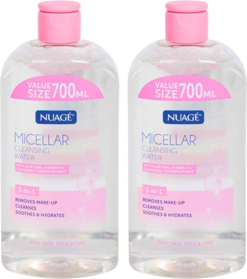 Nuagé Micellair Reinigingswater 2 x 700ml Make Up Remover Micellair Water Gezichtsreiniger Make Up Reiniger Reinigingslotion