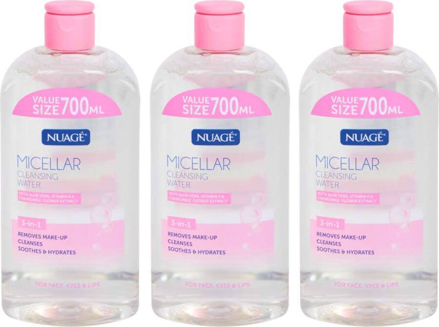 Nuagé Micellair Reinigingswater 3 x 700ml Make Up Remover Micellair Water Gezichtsreiniger Make Up Reiniger Reinigingslotion