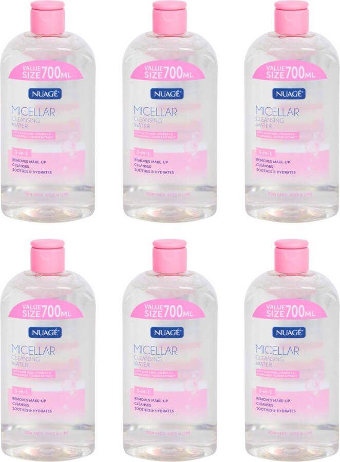 Nuagé Micellair Reinigingswater 6 x 700ml Make Up Remover Micellair Water Gezichtsreiniger Make Up Reiniger Reinigingslotion