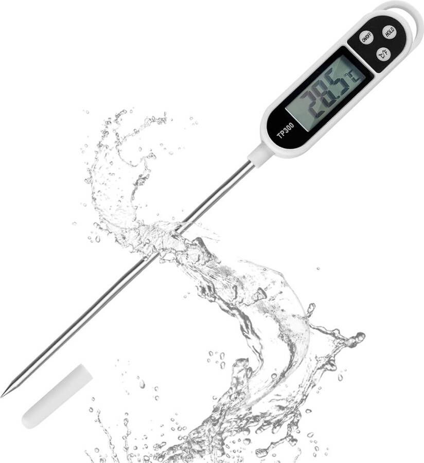 Nutabevr Digitale keukenthermometer (batterij inbegrepen) keukenthermometer LCD met lange sonde instant read thuiskostthermometer voor bakken barbecue babymelk water (-50 °C tot +300 °C)