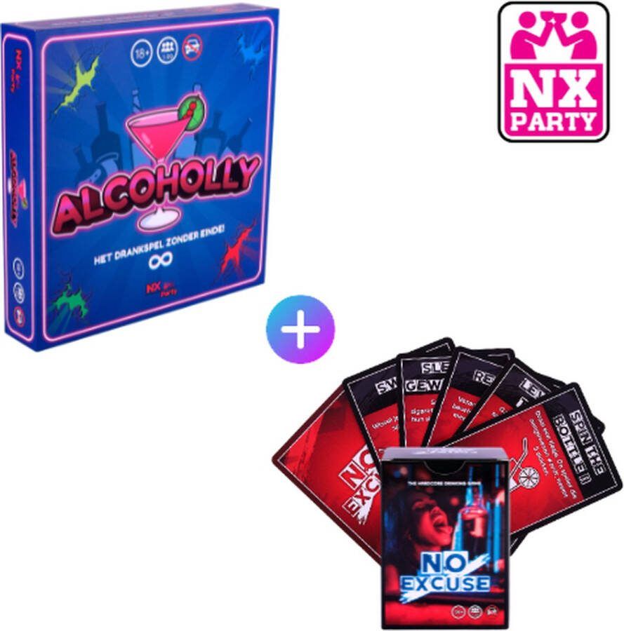 NX Party bundel Alcoholly + No Excuse Drankspellen Nederlandstalig Bordspel Kaartspel Spelletjes voor volwassenen Drank spelletjes