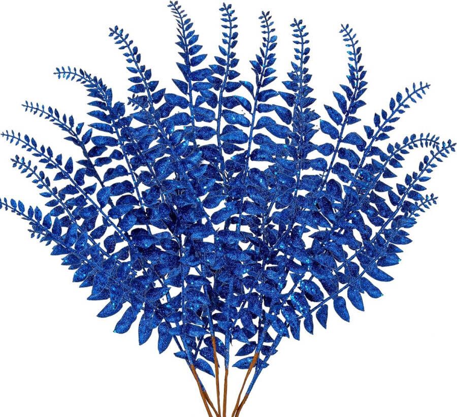 Oairse 60 cm Set of 6 Artificial Plants Artificial Branch Christmas Decoration Glitter Christmas Leaves for Christmas Tree New Year Ornaments Artificial Fern for Holiday Dining Table Decoration