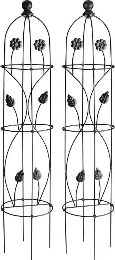 Obelisk klimhulp metaal set van 2 klimhulp voor planten vrijstaande klimhulp rooster metaal in zwart voor klimplanten in de tuin