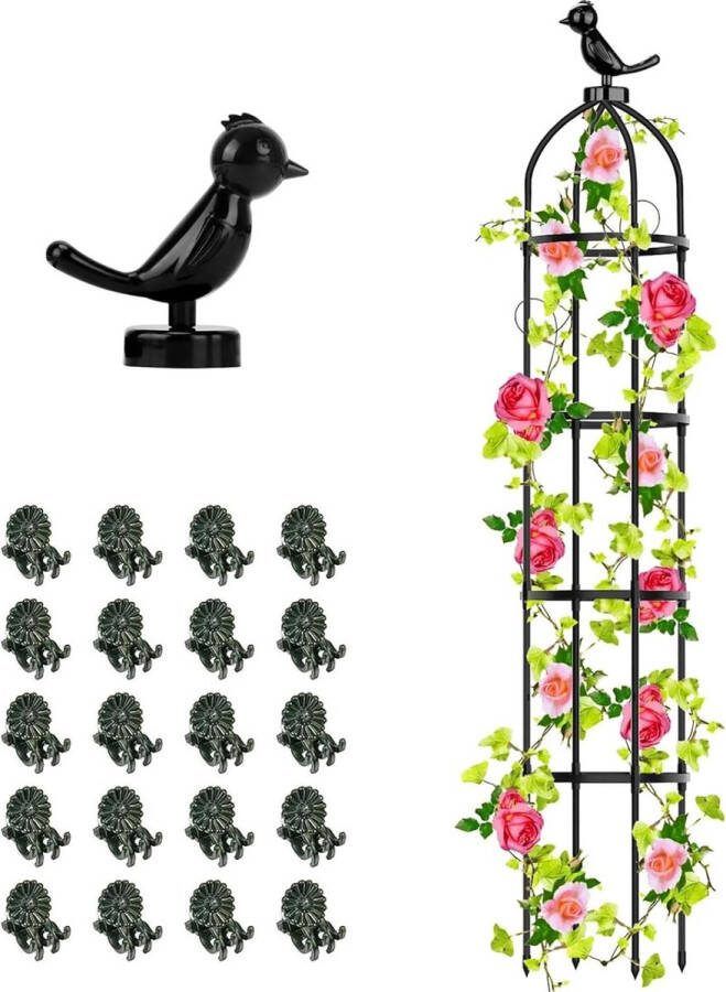 Obelisk Klimhulp Tuin 145 cm Bramen Planten Rozen Afneembare Glasvezel Klimtoren 20 Stuks Plantenklemmen Bloemen Tomaten Klimplanten