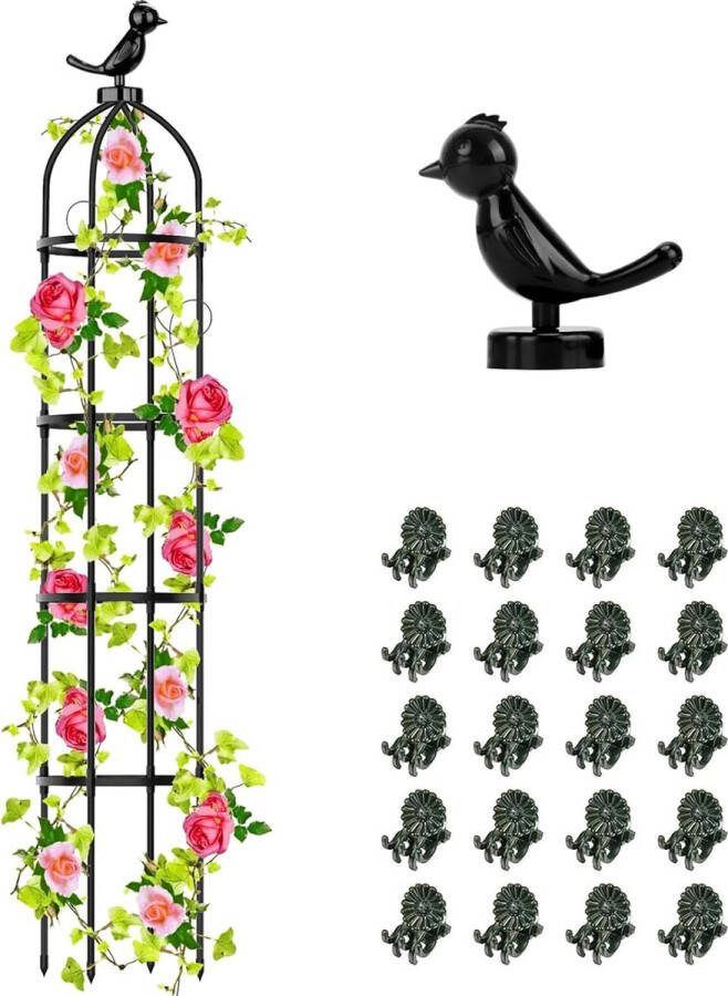 Obelisk Klimhulp voor de tuin 145 cm klimhulp bramen voor planten klimhulp rozen afneembare glasvezel-klimtoren met 20 stuks plantenklemmen voor rozen bloemen en tomaten klimplanten
