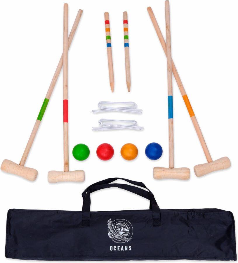 Ocean 5 Croquet Set XXL – outdoor croquet tuinspel het behendigheidsspel van hout voor kinderen en volwassenen voor 2-4 spelers