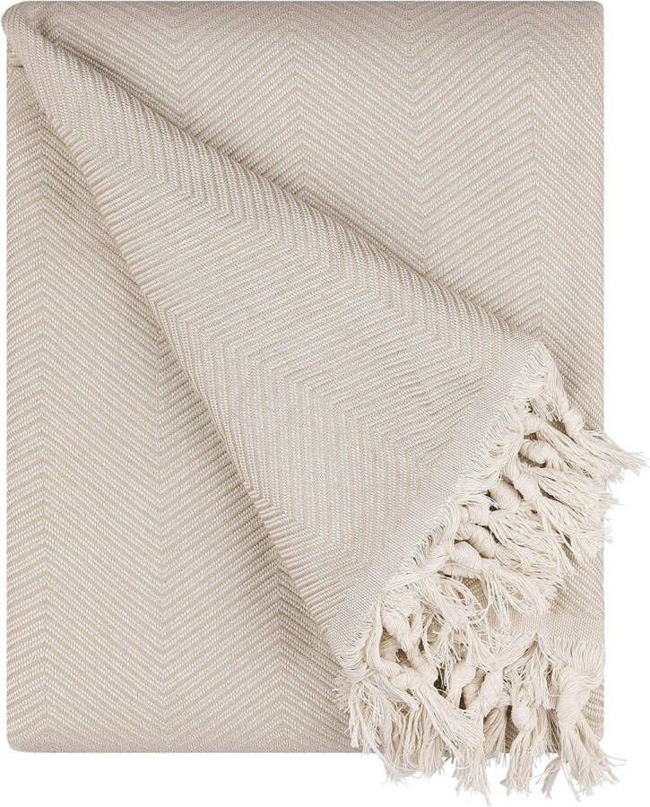 Oeko-Tex Premium sprei voor tulum 100% katoen bedsprei wonen omkeerbare deken sofadeken sprei met patroon extra large 170 x 230 cm (sepia)