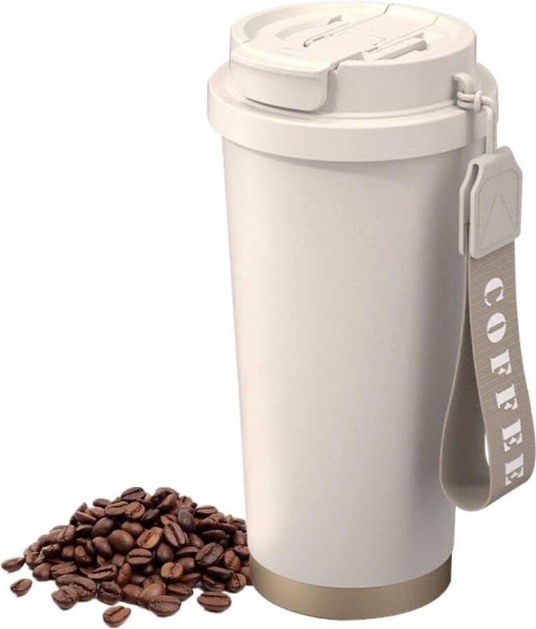 Offiebeker om mee te nemen 530 ml roestvrij staal met rietje koffiebeker-to-go-beker met deksel flip-rietje reisbeker dubbelwandig geïsoleerd lekvrij koffiebeker