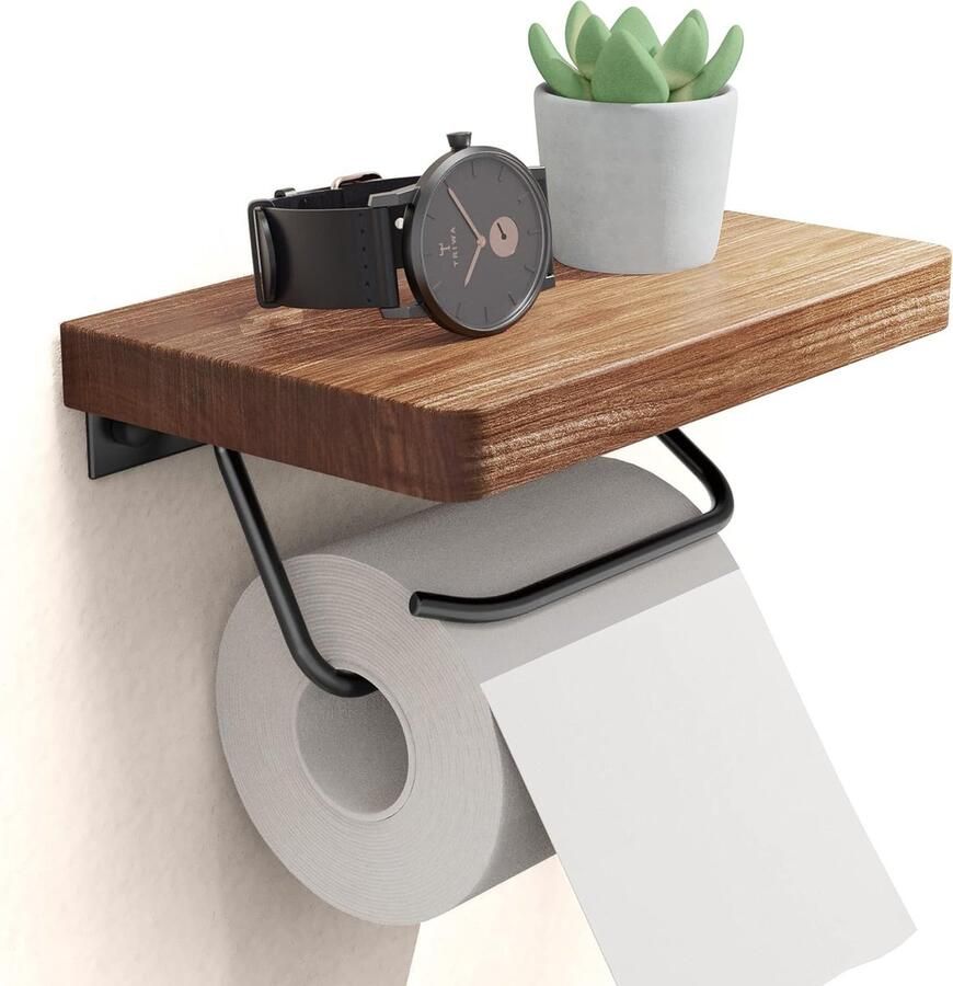 Oilet Toiletrolhouder met plank voor badkamer Boerderij Rustiek Toiletrolhouder Wandmontage Anti-roest Verstelbaar Gemakkelijk af te