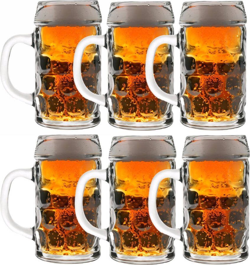 Oktoberfest Bierglazen Bierpullen 10x glas 1 liter met handvat het klassieke model