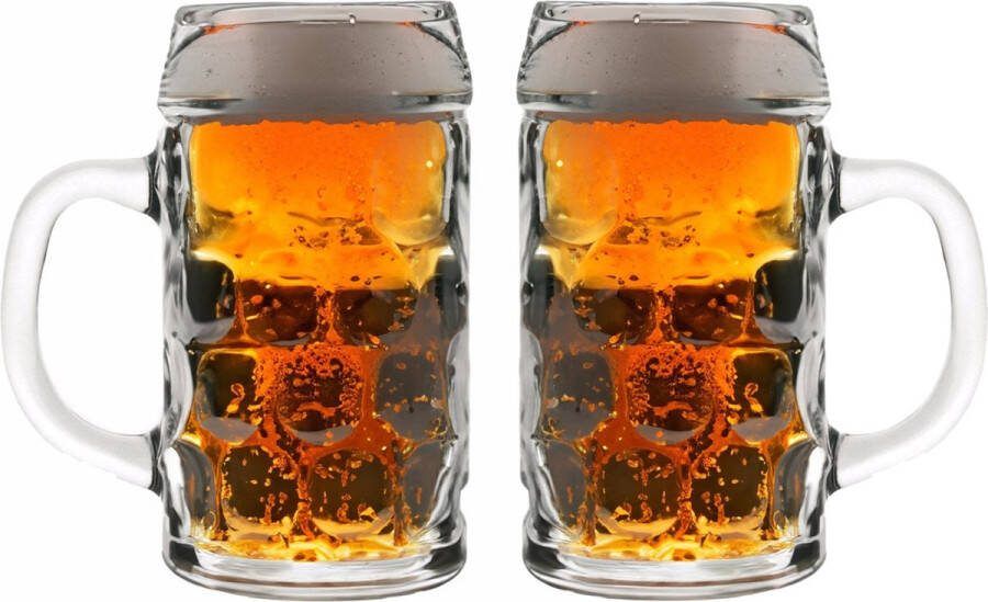 Oktoberfest Bierglazen Bierpullen 2x glas 1 liter met handvat het klassieke model