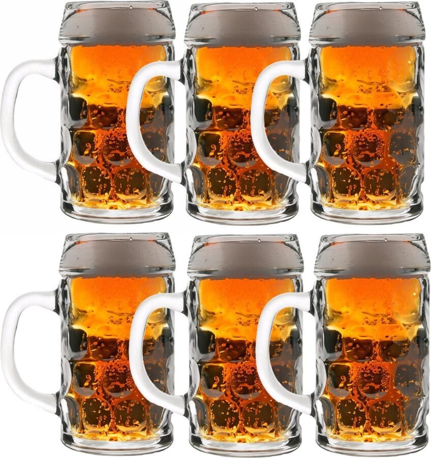 Oktoberfest Bierglazen Bierpullen 6x glas 1 liter met handvat het klassieke model