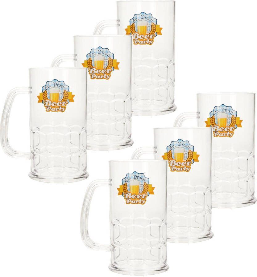 Oktoberfest bierpullen bierglazen 6x stevig kunststof transparant 500 ml