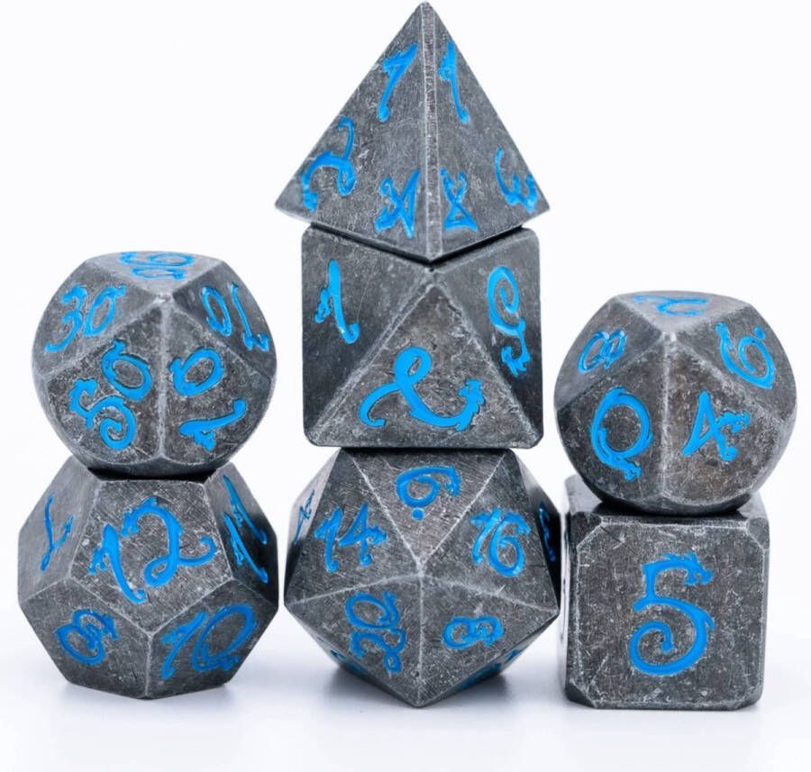 Old Dragon Font Metal Dice Blauw Dobbelstenen set voor RPG spellen 7 dobbelstenen Dice Set voor D&D