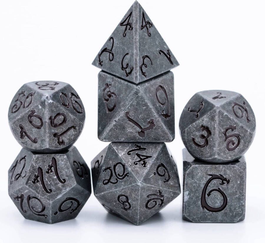 Old Dragon Font Metal Dice Zwart Dobbelstenen set voor RPG spellen 7 dobbelstenen Dice Set voor D&D