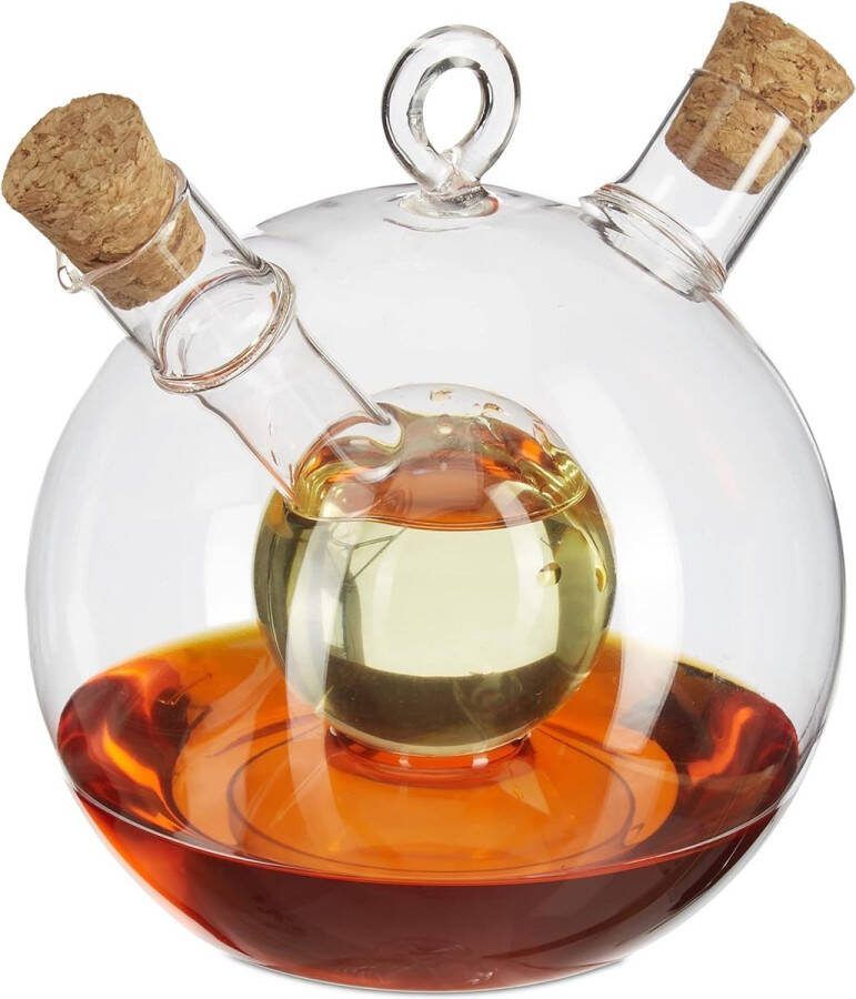 Olie azijnstel olie- en azijnstel 2 in 1 oliefles met kurk azijn en olie in één 375 ml en 50 ml glas doorzichtig