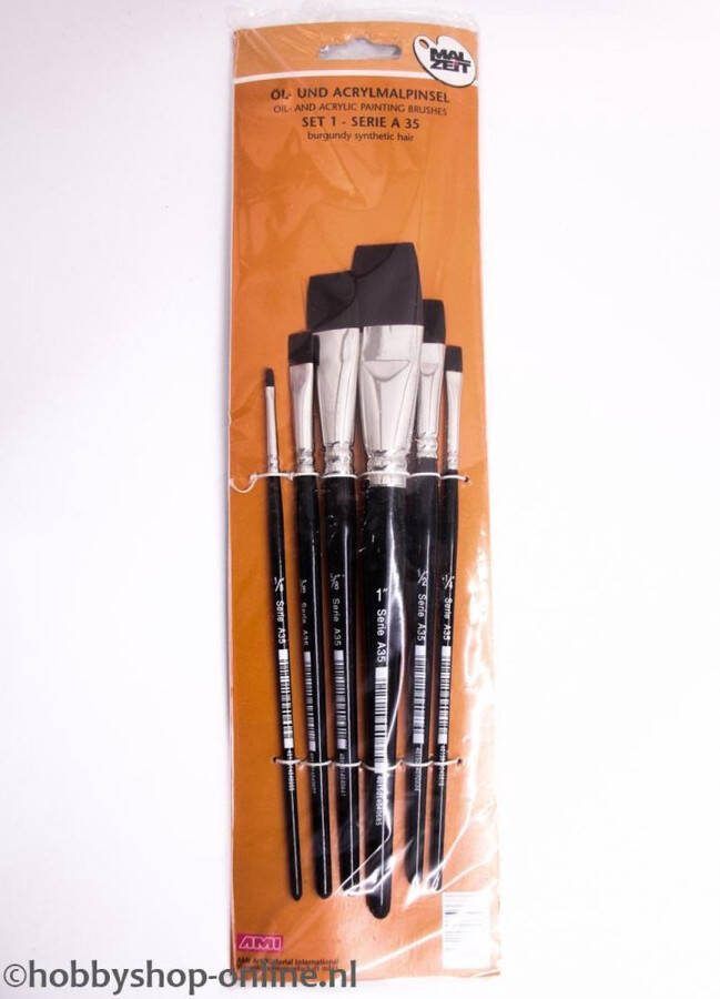 Ami Olie en Acryl Penselen set 6 stuks plat