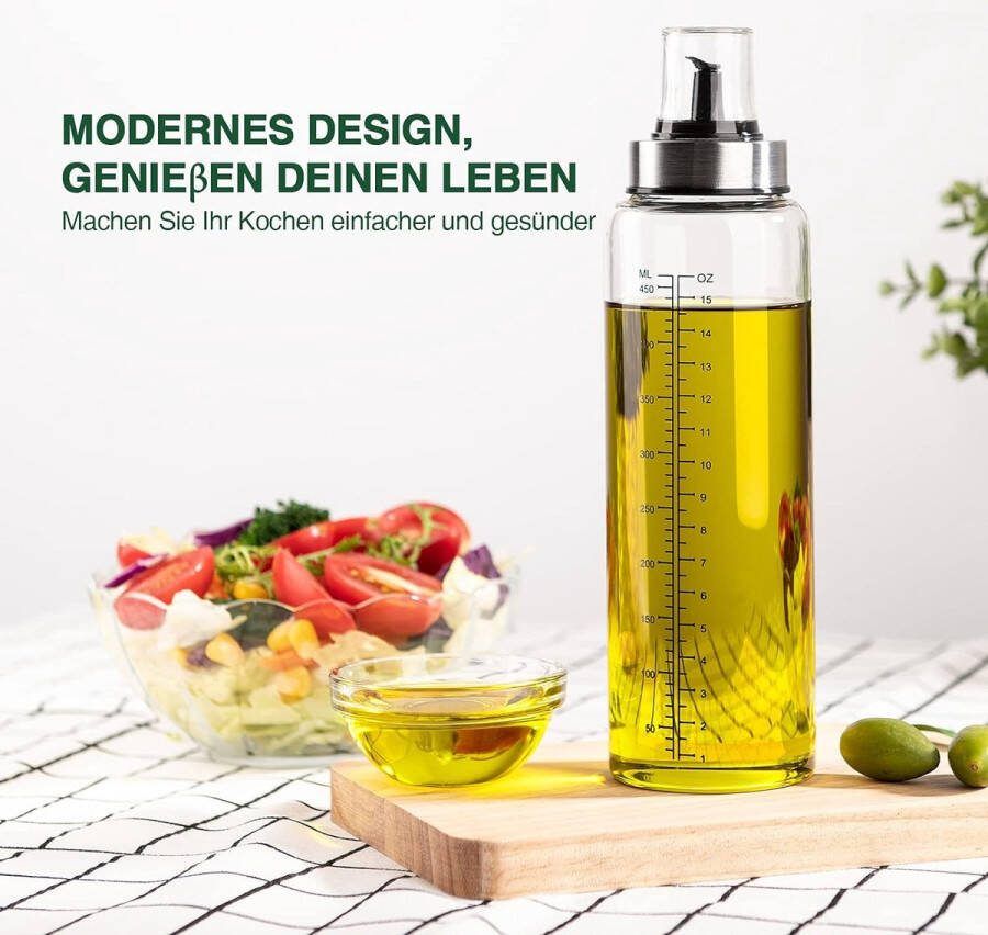 Olie en azijn oliedispenser van roestvrij staal en glas fles voor BBQ keuken barbecue pasta waterdicht en vaatwasmachinebestendig (500 ml)