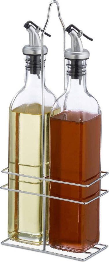 Olie en azijn set 500 ml glazen flessen met metalen houder HBD: 34 x 135 x 75 cm transparante oliefles