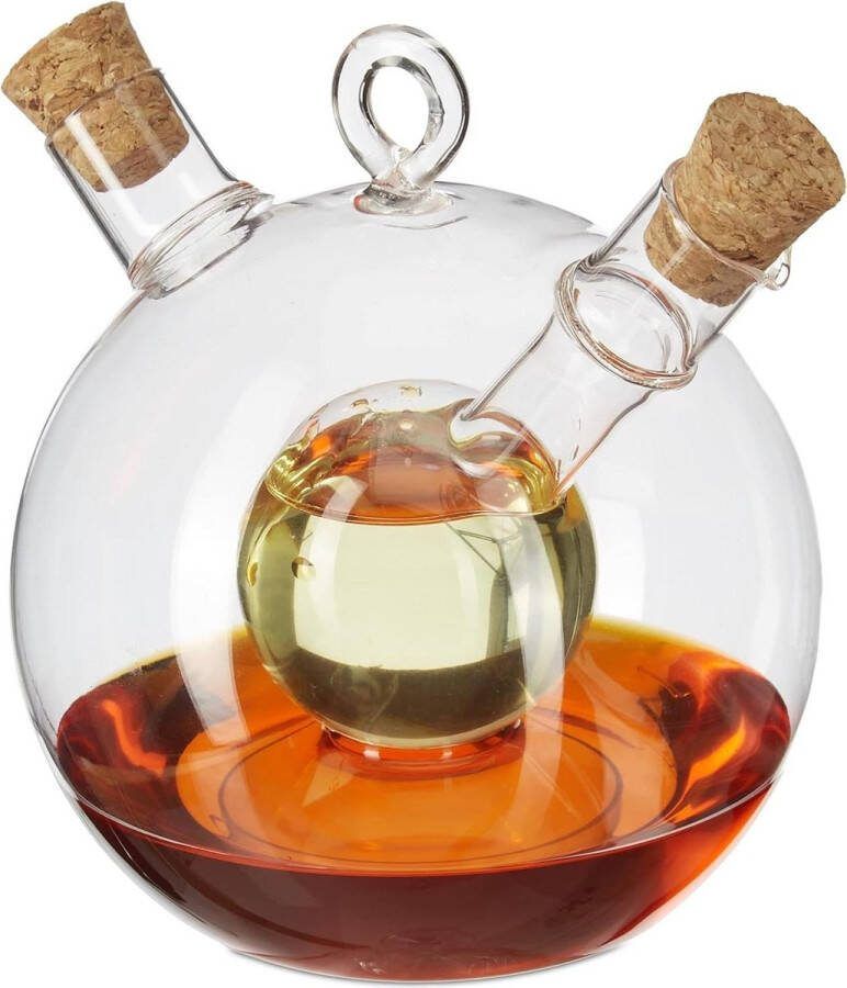 Olie- en azijnstel 2 in 1 Glazen oliefles met kurk 375 ml en 50 ml Transparant