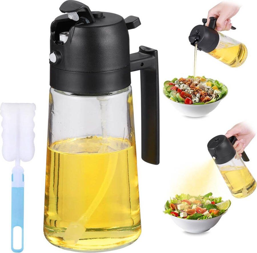 Olie spray fles Oliesprayfles 2-in-1 oliedispenser en sproeier 470 ml lekvrije glazen olijfoliesproeier kookolie spuitfles met handvat olijfoliedispenser oliedispenser voor frituren salade bakken