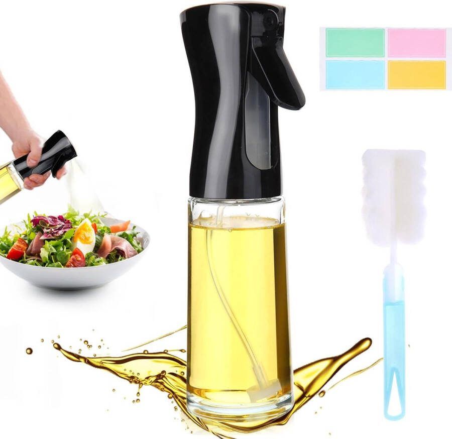 Olie spray fles Oliesproeier 200 ml glazen olijfolie spuitfles voor het koken van heteluchtfriteuse oliedispenser meneer met borstel en sticker keukengadgets accessoires voor salade bakken azijn