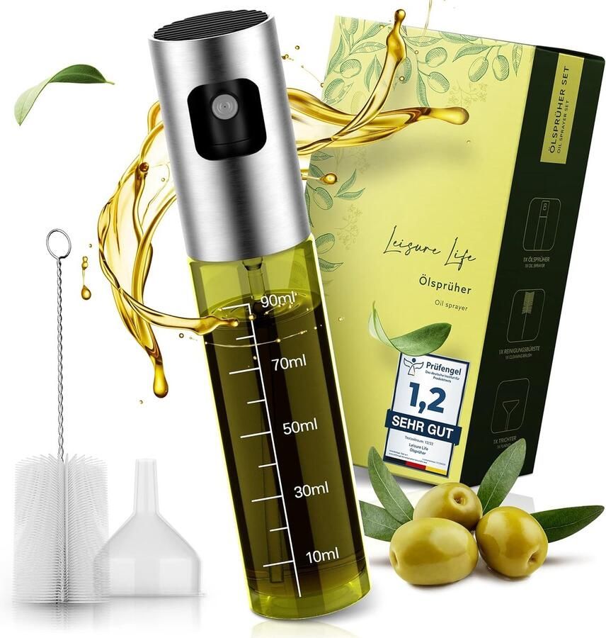 Olie spray fles olieverstuiver van hoge kwaliteit fijne verneveling van olijfolie olieverstuiver van hoogwaardig roestvrij staal en glas 100% UV-bescherming en 100% BPA-vrij