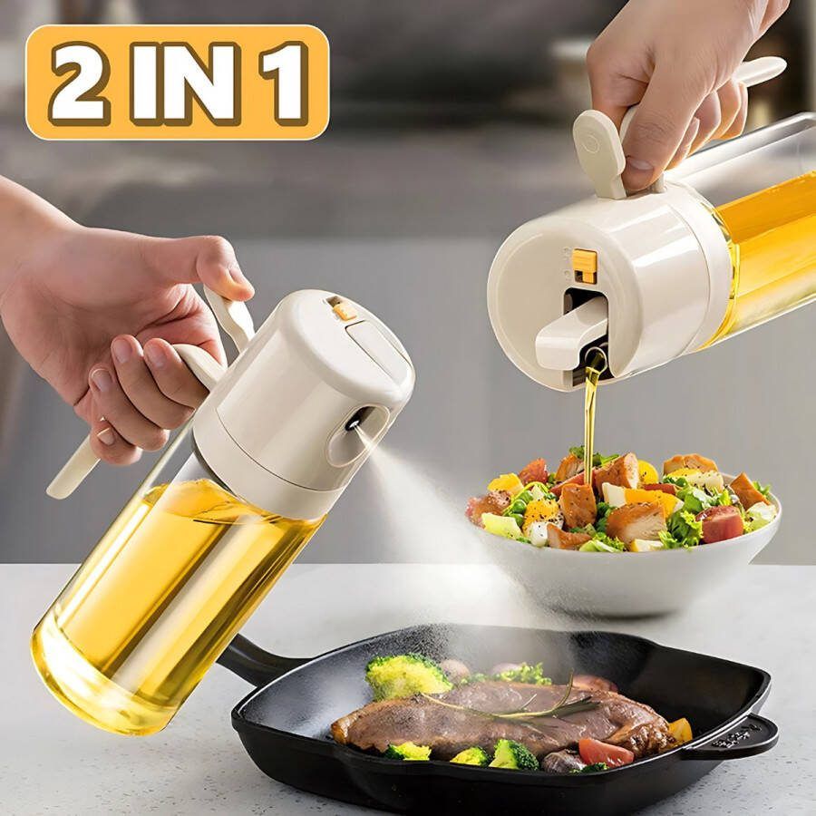 Olie Sprayer Oliefles 2 in 1 Oliekan Oliespuit Schenktuit Oliesproeier 550ml Olie Gieten en Olie spray Koken Grillen Salade Bakken Air Fryer