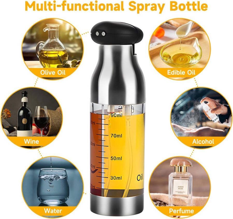 Olie Spuitfles 200 ml Roestvrij Staal Lekvrije Glazen Olie Dispenser Azijn Fles Draagbare Olijfolie Sproeier voor Keuken Air Fryer Koken Salade BBQ Bakken Roosteren
