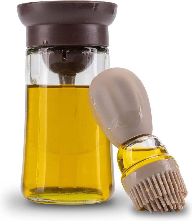Oliedispenser met kwast glazen oliespuit 180 ml bakkwast beige lichtbruin