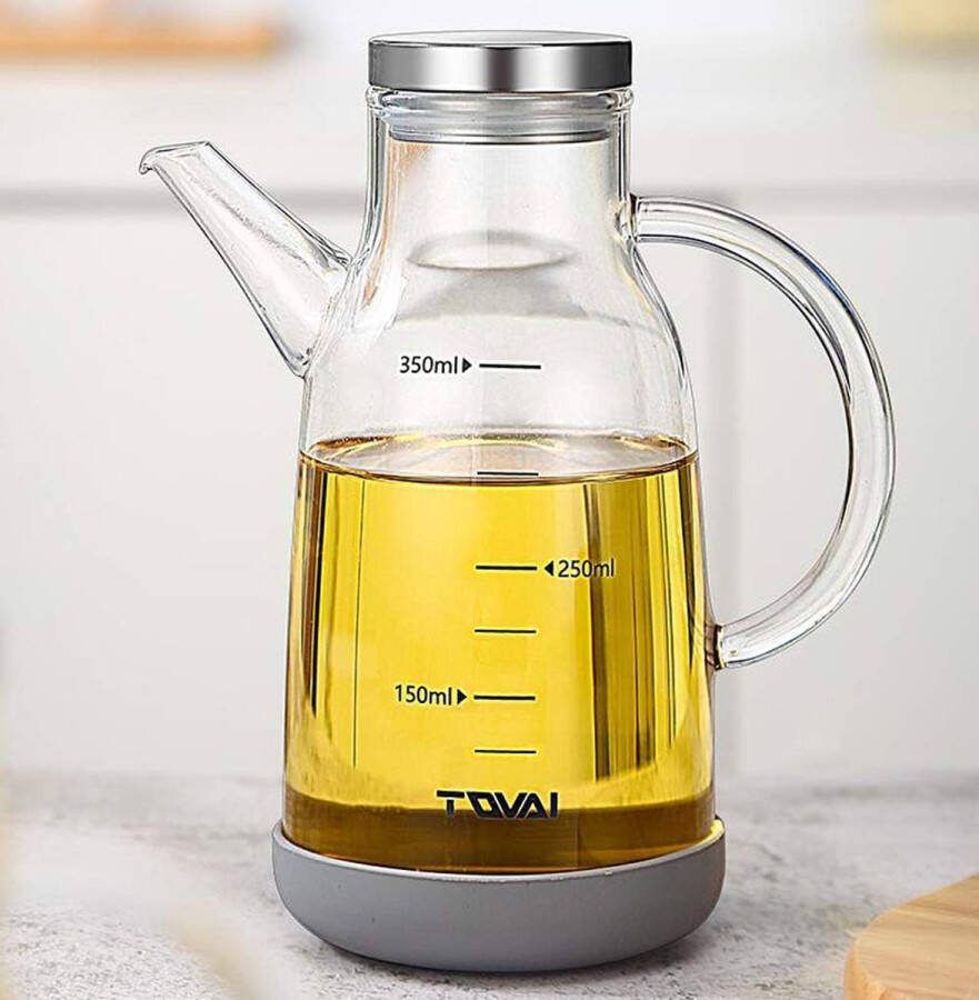 Oliedispenser olijfoliedispenser glazen fles azijndispenserhouder 350 ml lekvrije opslagcontainer met deksel voor keuken en grill