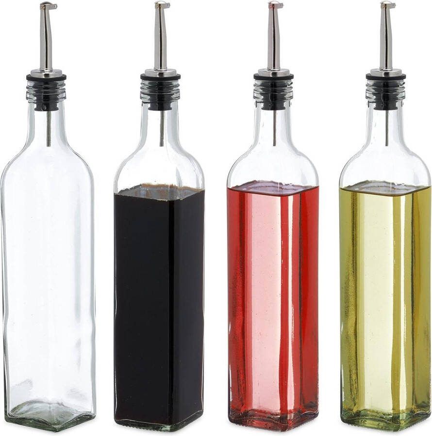 Oliedispenser set 4 glazen flessen 500 ml Olijfolie en dressing Transparant Keukenaccessoires