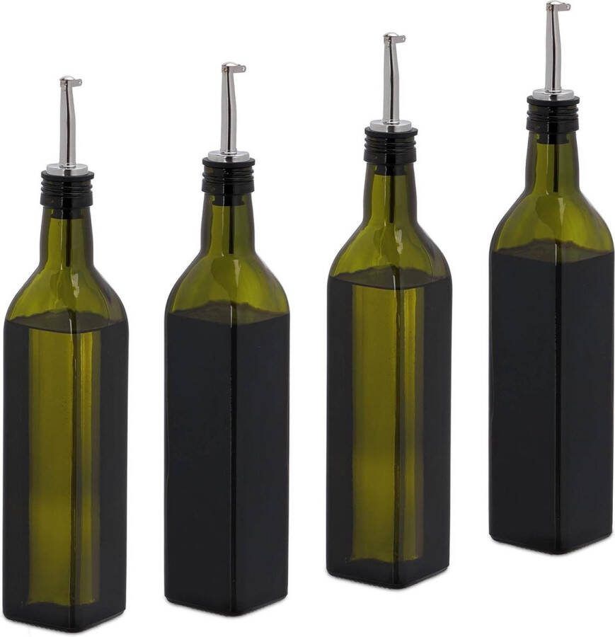 Oliedispenser set 4 glazen flessen 500 ml schenktuit olijfolie & dressing leeg groen