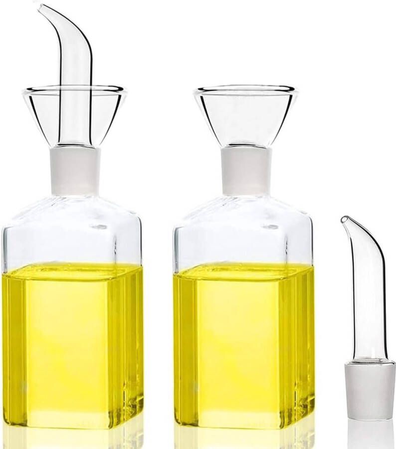 Oliefles glazen fles 250 ml (verpakking van 2) azijn & oliefles dispenser likeurflessen jenever olie azijn olijfolie maatdispenser met lekvrij voor spijsolie salade BBQ bakken braden grillen