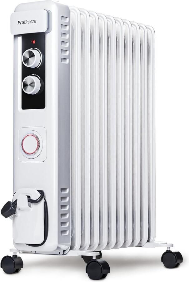 Oliegevulde Verwarming Veiligheidsuitschakeling Elektrische Radiator Verplaatsbaar Ingebouwde 24-uurs Timer 3 Modes Verstelbare Thermostaat Veiligheidsuitschakeling 2500W