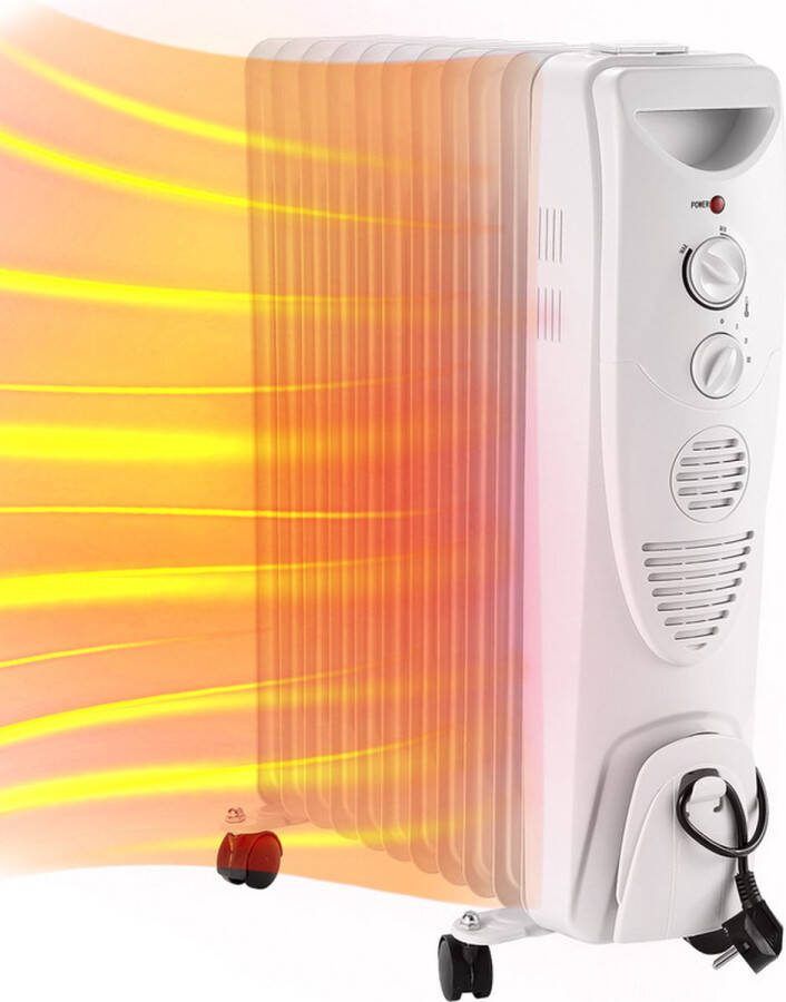 Olieradiator met Thermostaat Elektrische kachel Timer 3 Standen tot 2500W Heater Wit