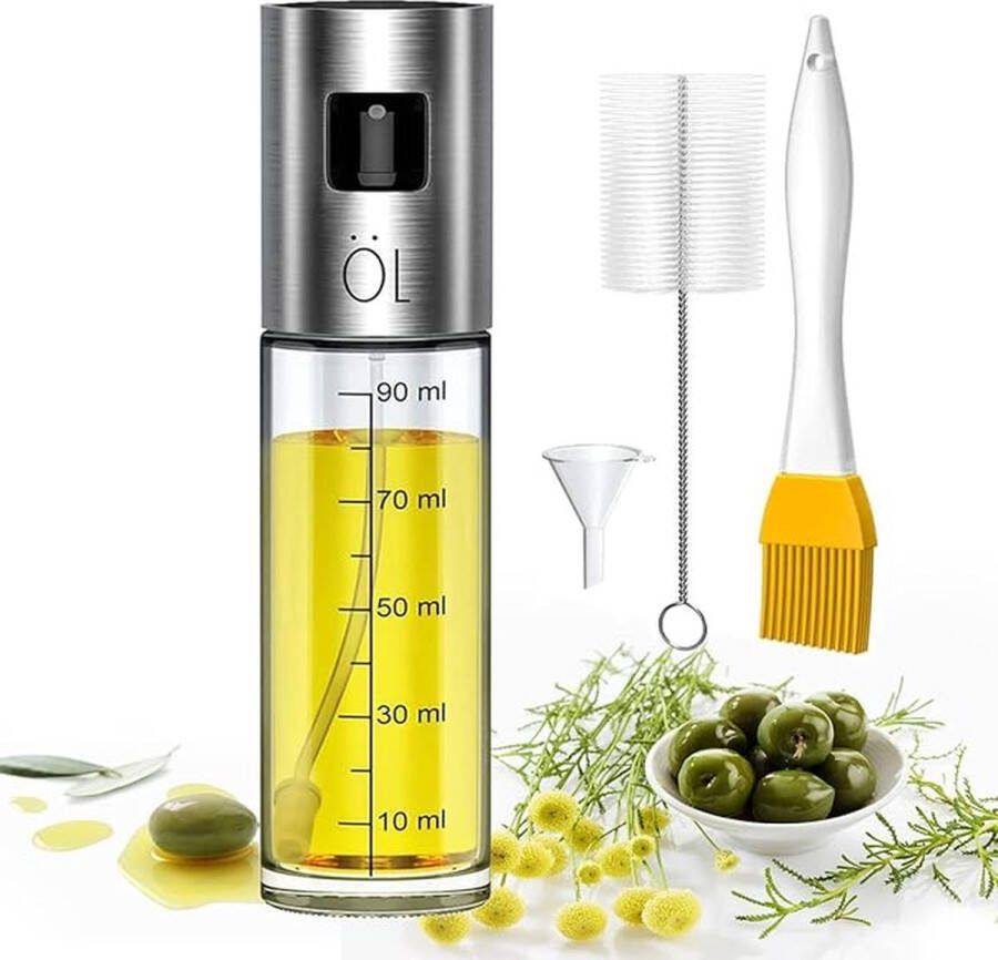 Oliesproeier Air Fryer oliedispenser 100 ml met kwast en trechter azijnspray oliespray keuken om te koken grillen salade bakken (1 stuks)