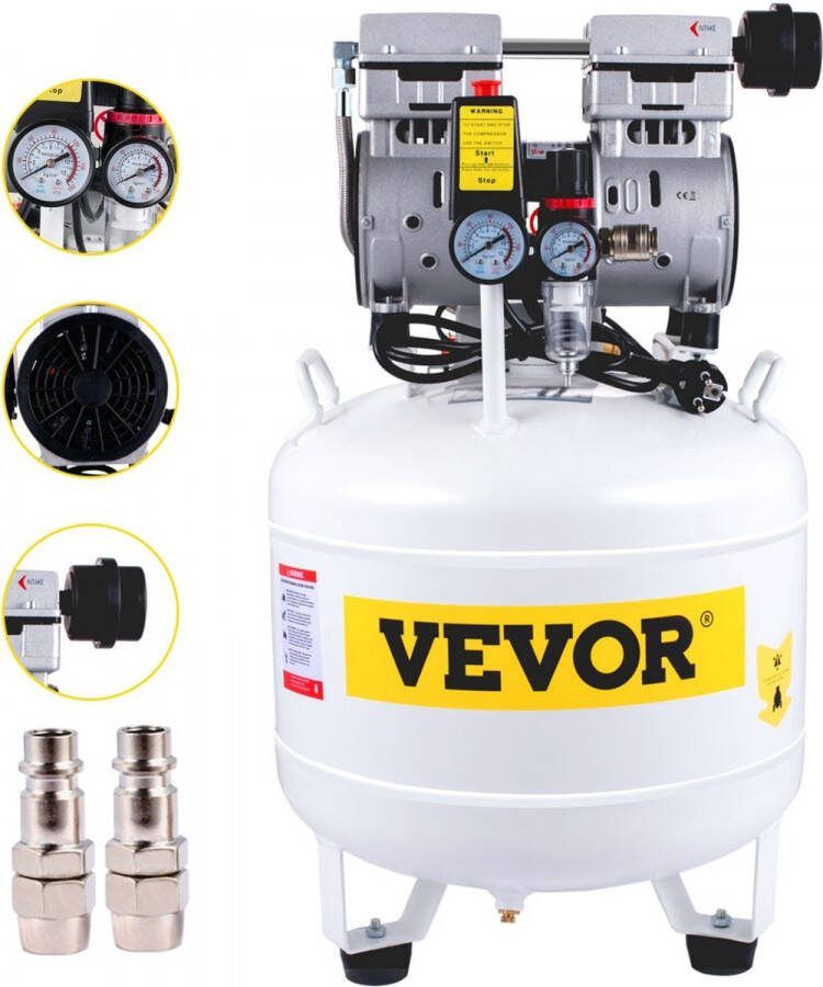 Olievrije Compressor Fluistercompressor 40L Verticale Compressor 45x45x70 cm Compressor Stil Gemaakt van Gelegeerd Staal met Ultrastille Motor