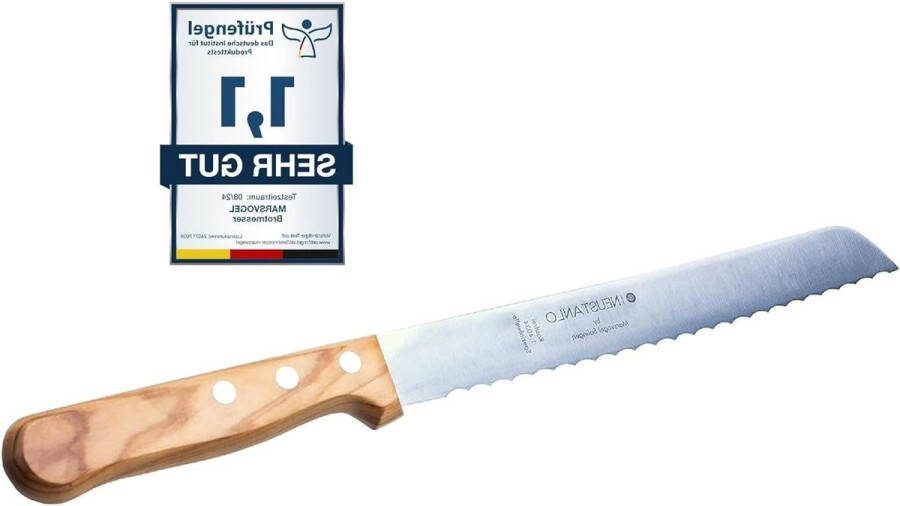 Olijfhout broodmes 20 mm rugdikte golfsnede Made in Solingen Neustanlo topkwaliteit