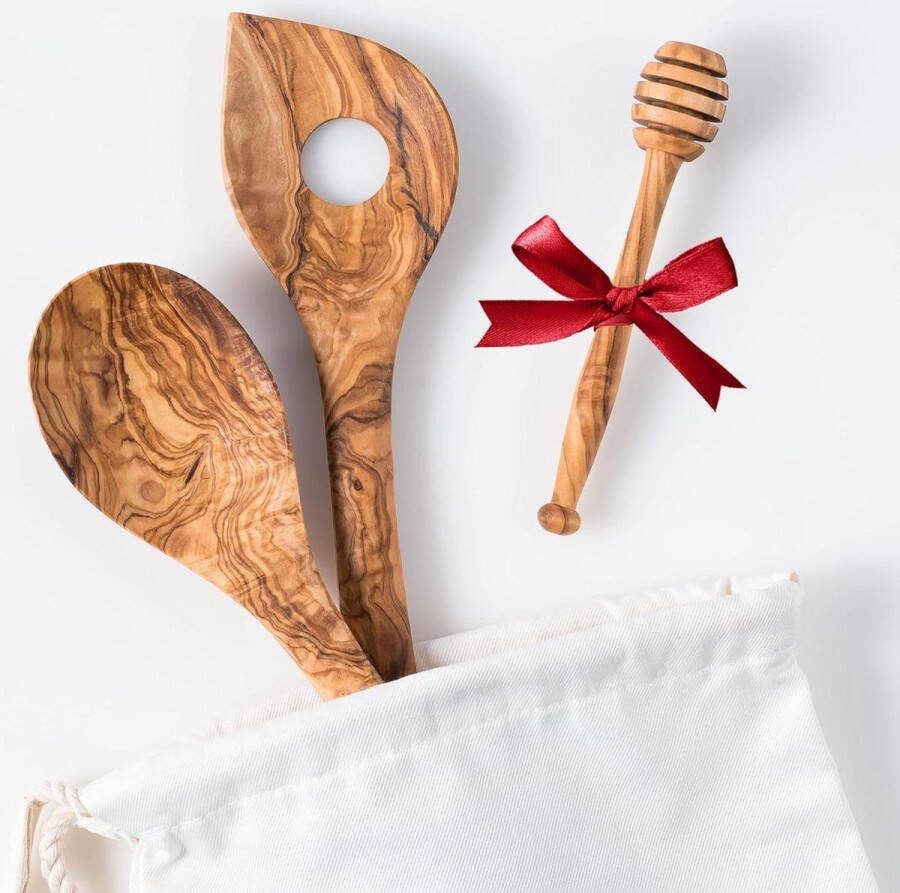 Olijfhouten kooklepel set van 2 Handgemaakt hittebestendig en krasbestendig Ca. 30 cm Darido Keukengerei Houten lepel Risottollepel Honingroerder Wooden Spoons