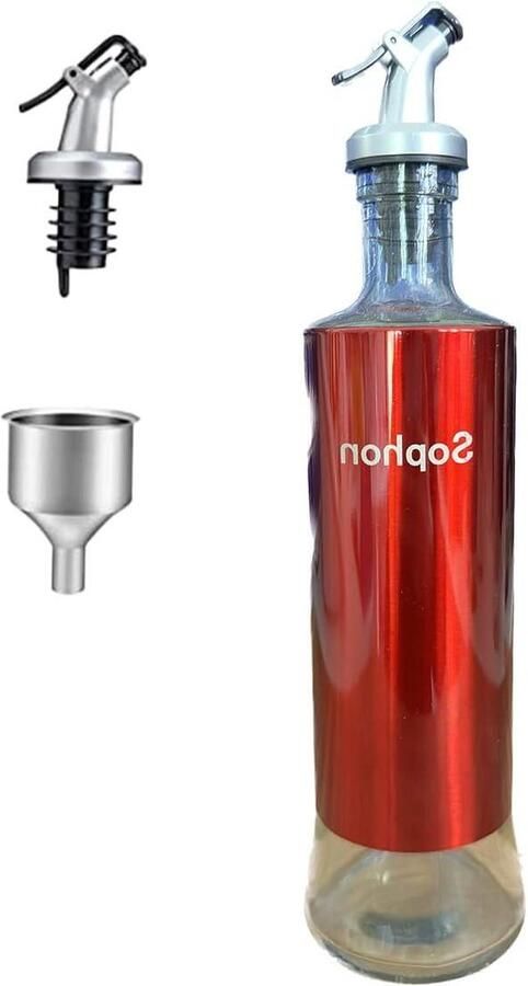 Olijfolie azijn olie doseerder roestvrij staal schenktuit trechter 500 ml rood