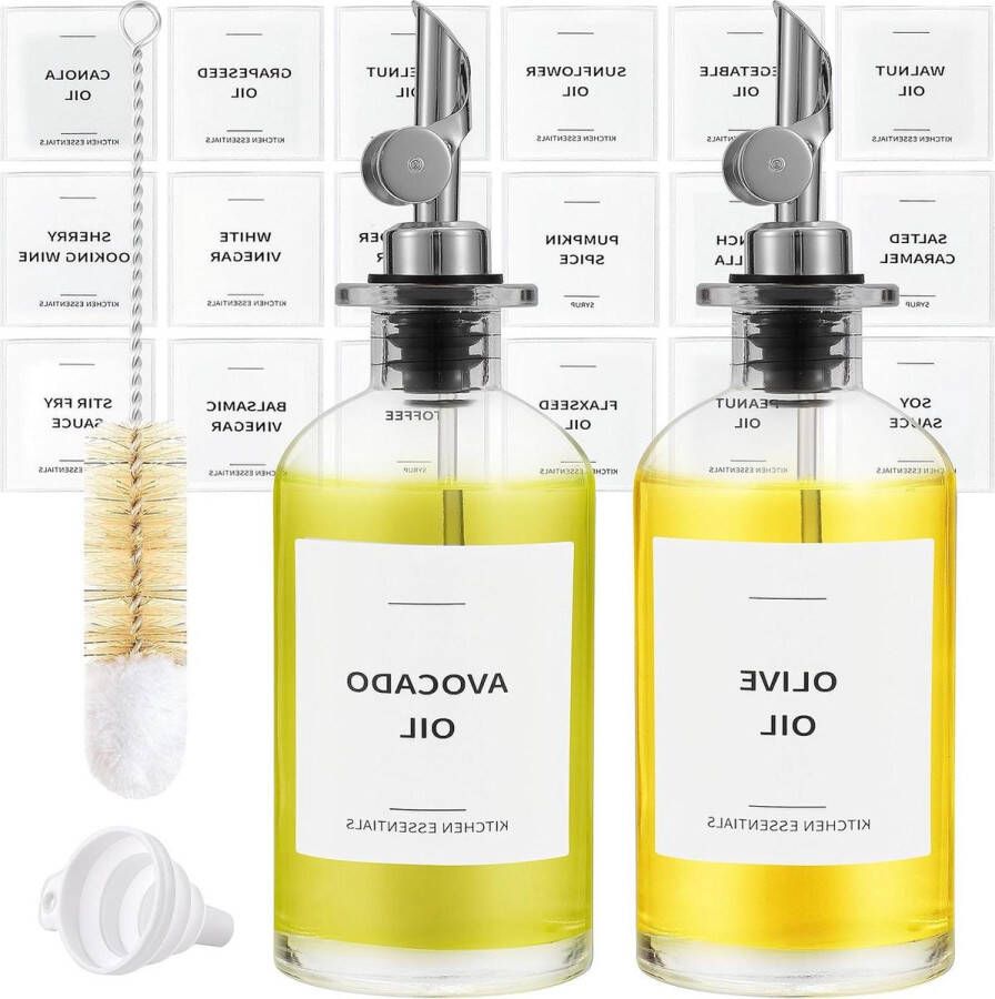 Olijfolie dispenser glazen karaf keukengerei fles sausfles voor koffie siroop 2 stuks zilver Olive Oil Bottle Dispenser