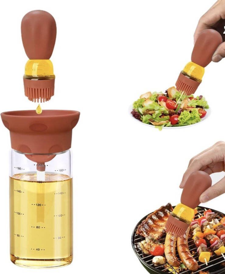 Olijfolie dispenser met siliconen borstel 2 in 1 200 ml olie dispenser fles voor keuken koken BBQ grill bakken gebak salade grijs