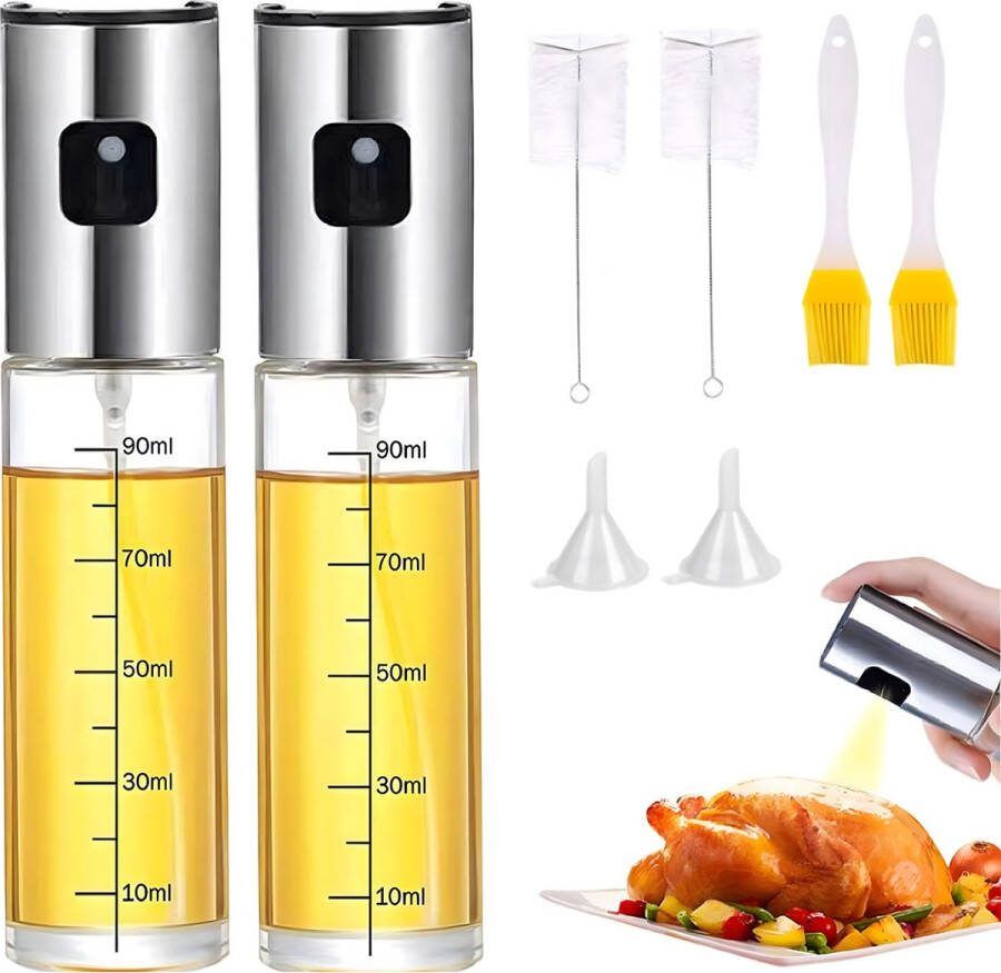 Olijfolie Sprayer deluxe Olijfolie Fles Verstuiver voor Keuken 8-delige set olijfolie diffuser keuken spray inclusief trechter BBQ Accesoires Airfryer Cooking Spray Oliespray Oliefles Bakspray geleverd met schoonmaakborstel
