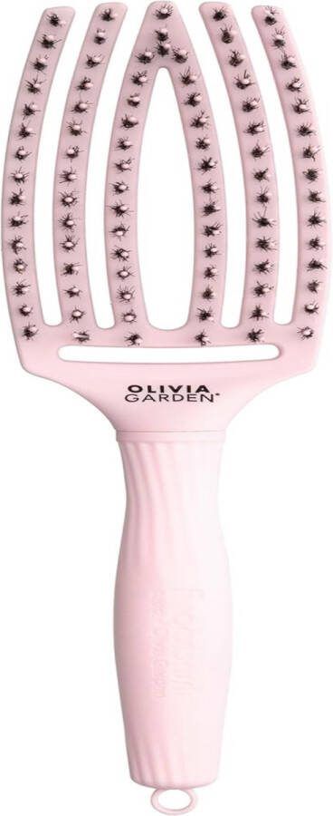 Olivia Garden Fingerbrush Care Iconic Medium Pastel Roze Ontwarrende Haarborstel met Zwijnenhaar en Nylon Borstelharen voor Ultieme Glans & Soepele Styling