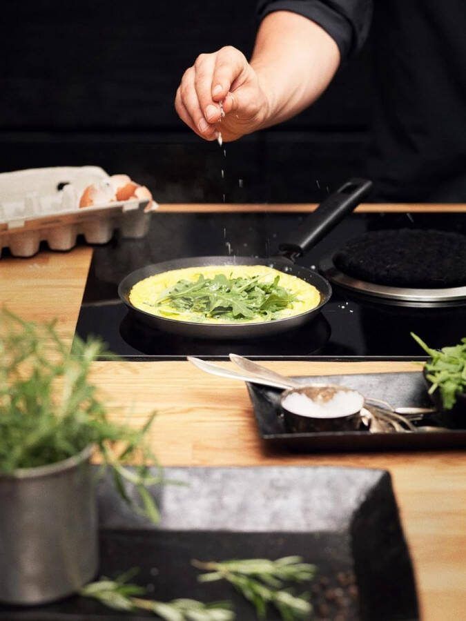Omeletpan Ø 22 cm geschikt voor alle kookplaten aluminium kunststof hard face krasbestendig anti-aanbaklaag zwart