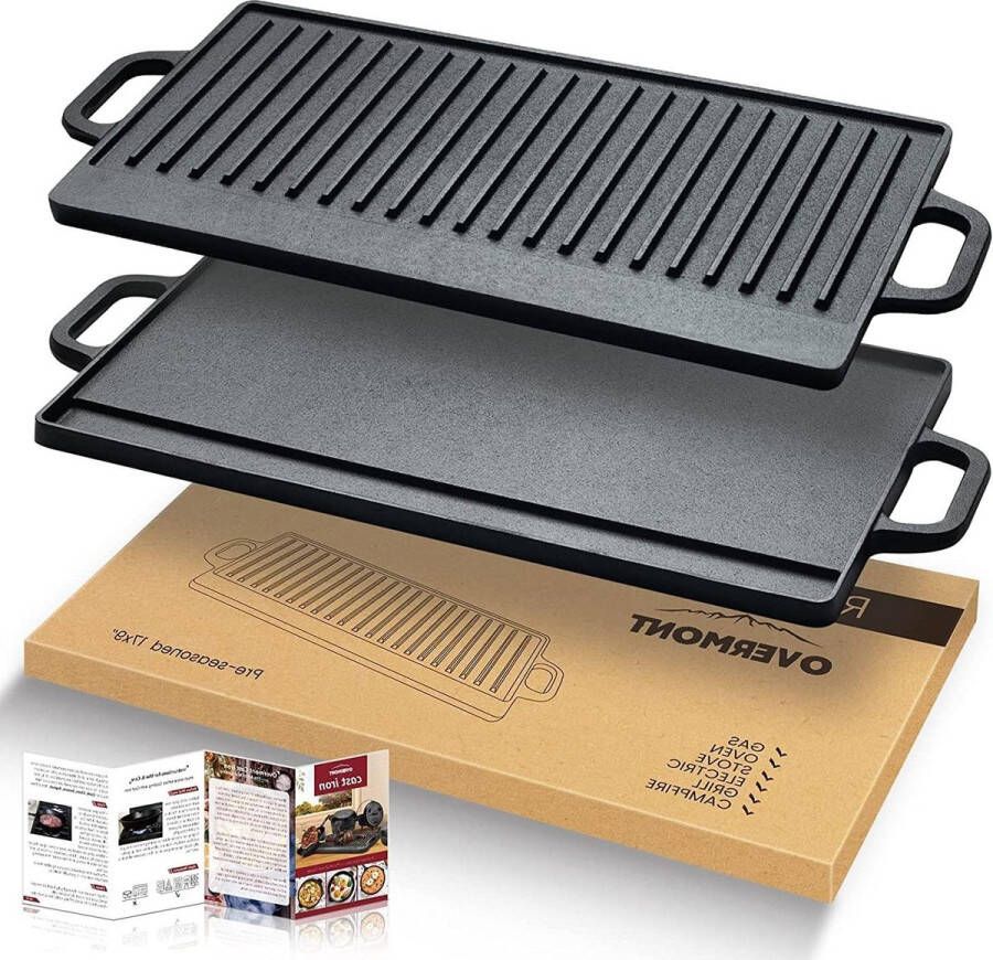 Omkeerbare grillpan voor gasfornuis en open vuuroven Gietijzer 512 x 235 cm Inclusief schrapers