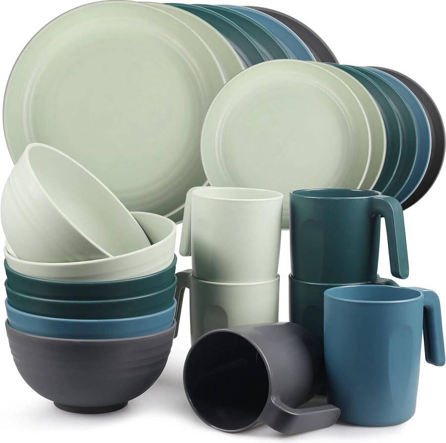Onbreekbare plastic serviesset lichtgewicht campingservies voor 6 eetborden dessertborden kommen kopjes magnetronbestendig